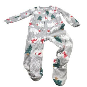 Carter's Child's Sz 4T Footed Christmas Sleeper Gray Polar Bears And Trees NWOT